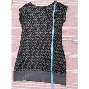 Boat Neck Tunic Dress Blueish Purple-Grey - Bird Pattern